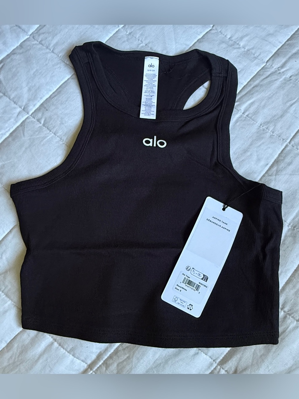 alo Yoga Aspire Ribbed Racerback Tank Black Small NWT